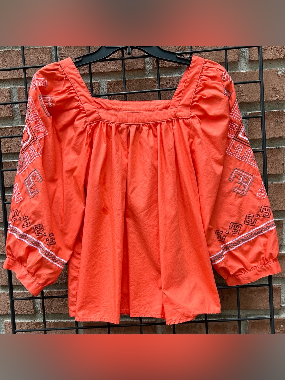 Wrangler Retro Square-Neck Embroidered Peasant Blouse